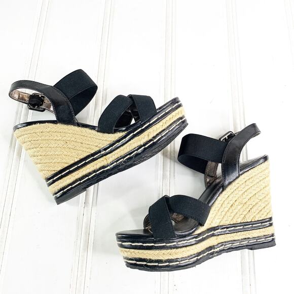 Charles David 5.5 Black Espadrilles Wedges Shoes Open Toe Ankle Strappy Sandal - Picture 3 of 12